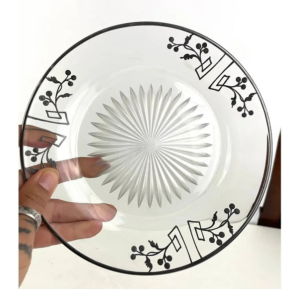 VTG Sterling Silver Overlay Starburst Etched Glass Plate 7.25" - Picture 9 of 16